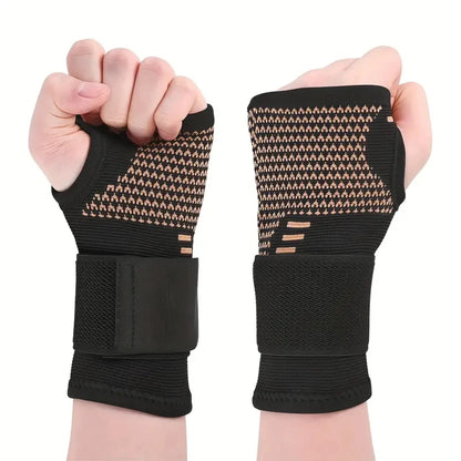 2 stuks kopervezel polsbrace-handschoenen - verstelbare compressie hand- en polssteun ademende veilige pasvorm handschoenen