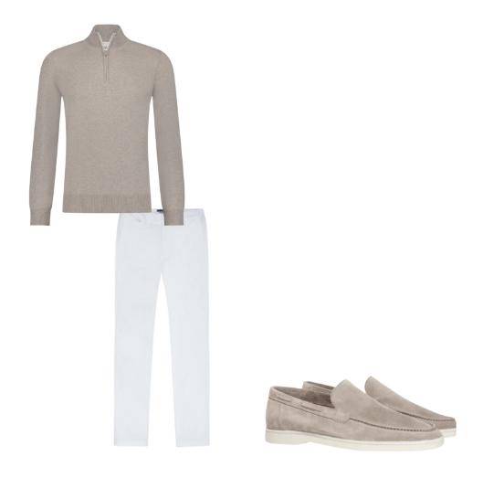 Outfit Herre Beige/Hvid | Elegant - Komfortabel - Business - Åndbar - Ruskind af høj kvalitet - Merinould