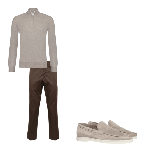 Outfit Herr Beige/Brun | Elegant - Bekväm - Business - Andas - Högkvalitativ mocka - Merinoull