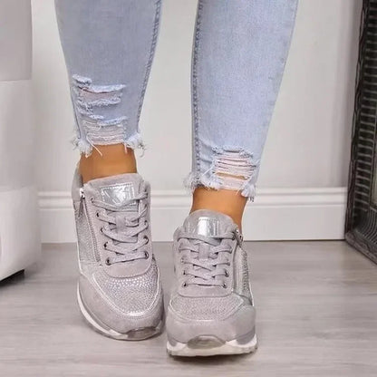 Lätta sneakers dam | Ventilerande promenadskor med dragkedja | Fotriktiga och bekväma sommarskor | Stl 34-44 | Vit
