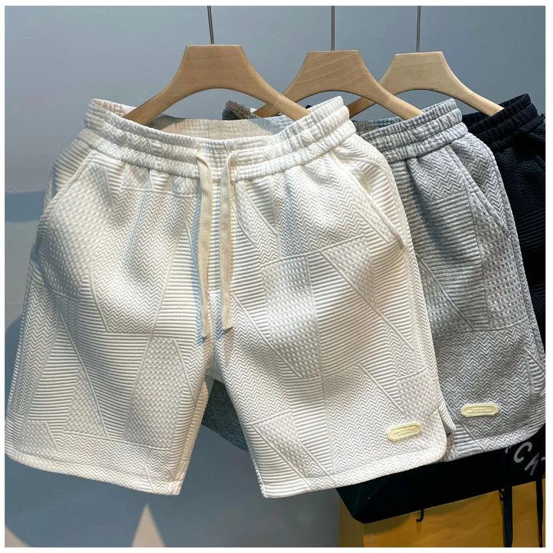 Summer Running Shorts for Men Casual Jogging Sport Short Pants Wave Pattern Solid Color Drawstring Loose Dry Gym Sports Shorts - Visconte