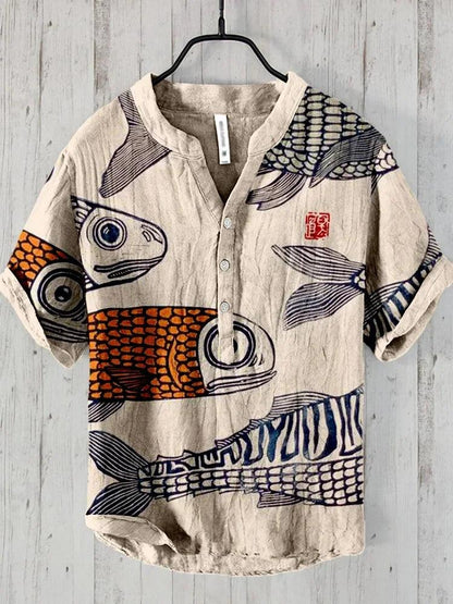 Spring and summer men's and women's shirts independent station casual fish pattern Hawaiian style printed shirts men's tops - Visconte