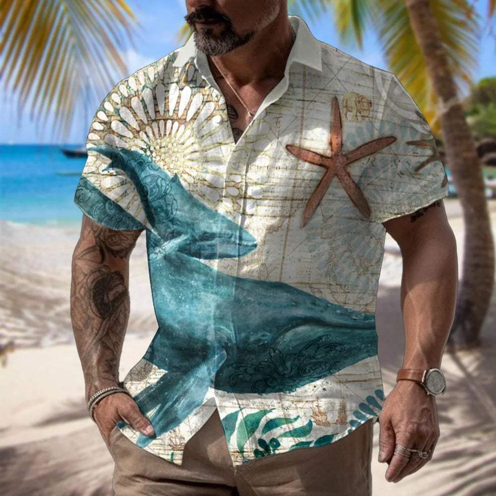 2024 Nieuwe 3d Digitale Print Zomer Casual Losse Korte Mouwen Shirt Heren Mode Trend Hawaiiaans Zee Shirt - Visconte