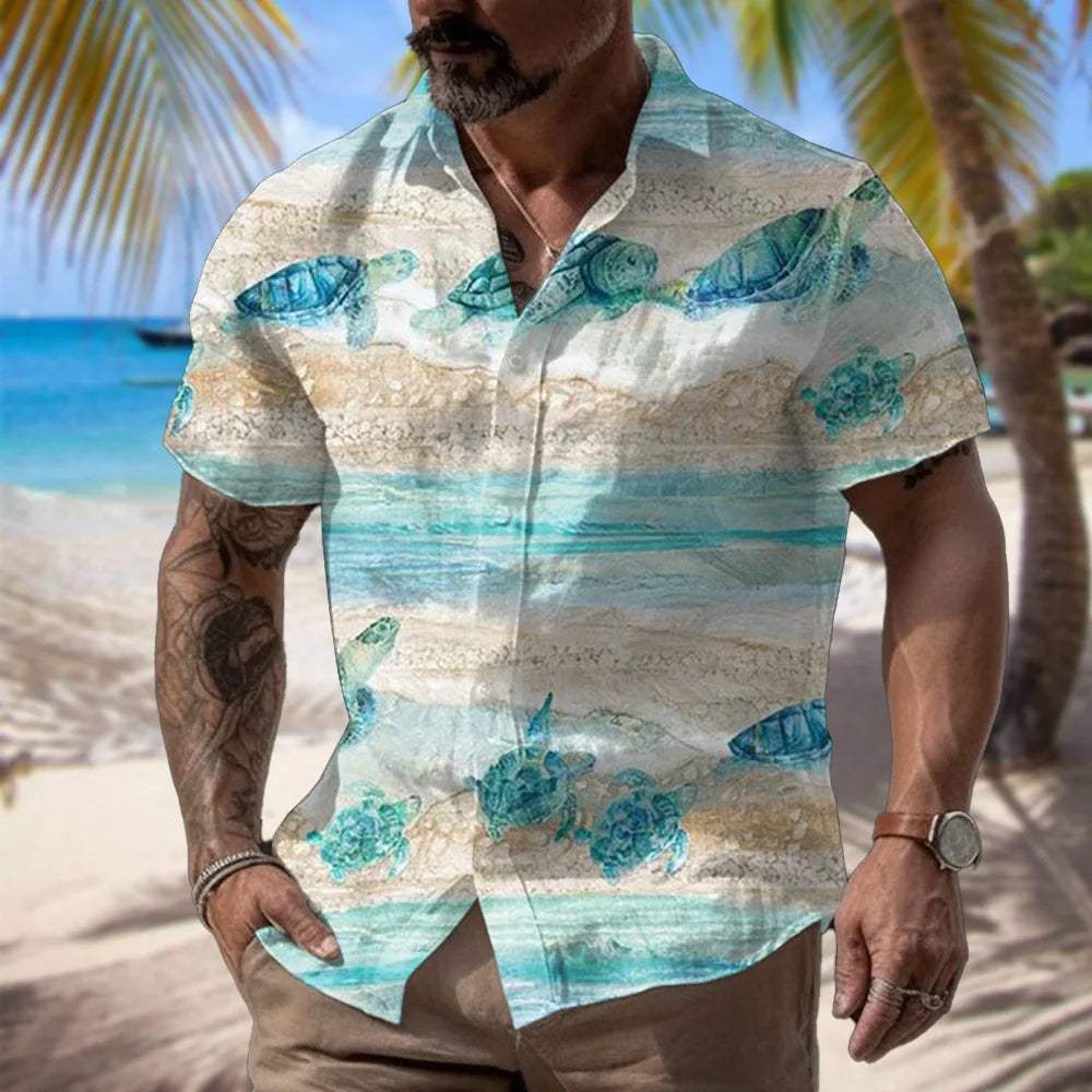 2024 Nieuwe 3d Digitale Print Zomer Casual Losse Korte Mouwen Shirt Heren Mode Trend Hawaiiaans Zee Shirt - Visconte