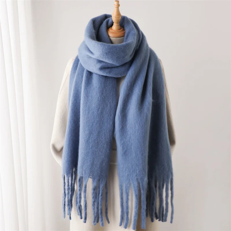 Velucci | Cashmere Warm Winter Scarf With Large Tassels