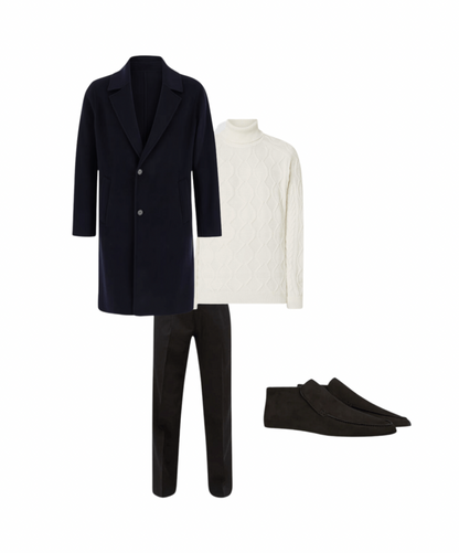 Complete Outfit Men | Jacket/Blazer + Sweater/Blouse + Pants + High Suede Loafers - Puento Fortade - TP 32 - Essential Winter Black White