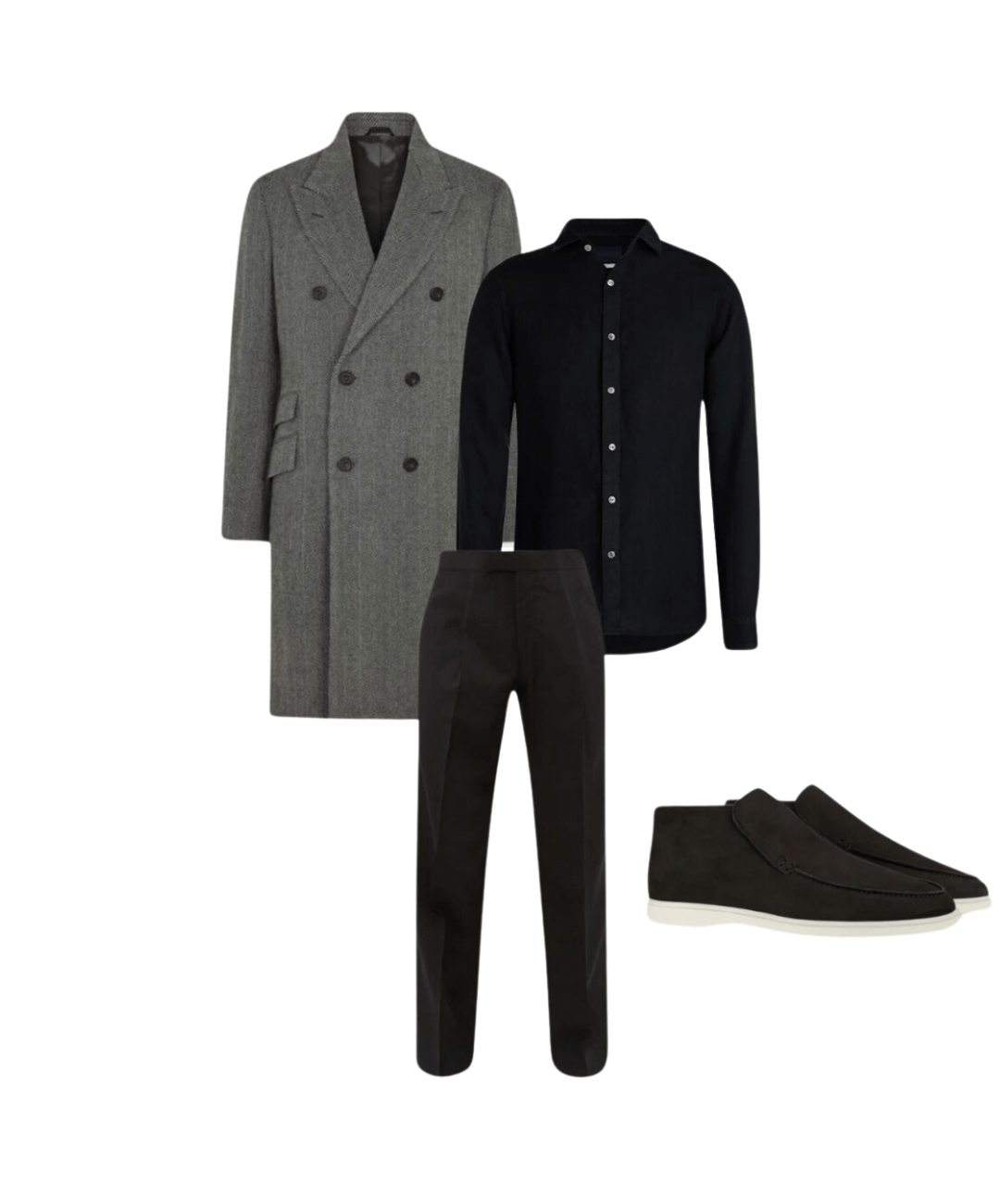 Complete Outfit Men | Jacket/Blazer + Sweater/Blouse + Trousers + High Suede Loafers - Puento Fortade - TP 26 - Grey/Black - Essential Winter