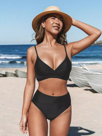 2-delad högmidjad bikini-set - blommig kvinnas badkläder