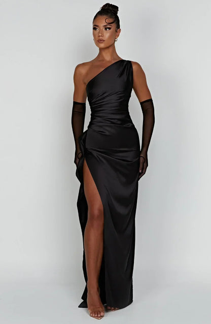 Satin Split Dress with Open Shoulder Women - Slim Fit - Belle Couture - FP 29 - Essential Elegance