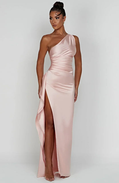 Satin Split Dress with Open Shoulder Women - Slim Fit - Belle Couture - FP 29 - Essential Elegance