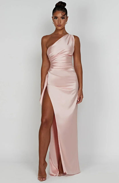 Satin Split Dress with Open Shoulder Women - Slim Fit - Belle Couture - FP 29 - Essential Elegance