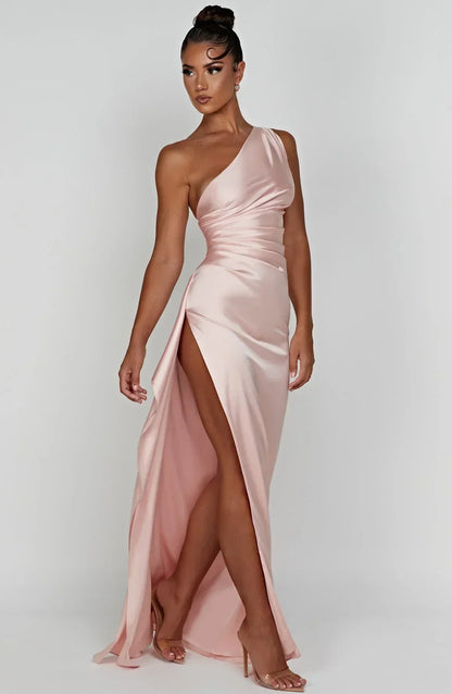 Satin Split Dress with Open Shoulder Women - Slim Fit - Belle Couture - FP 29 - Essential Elegance