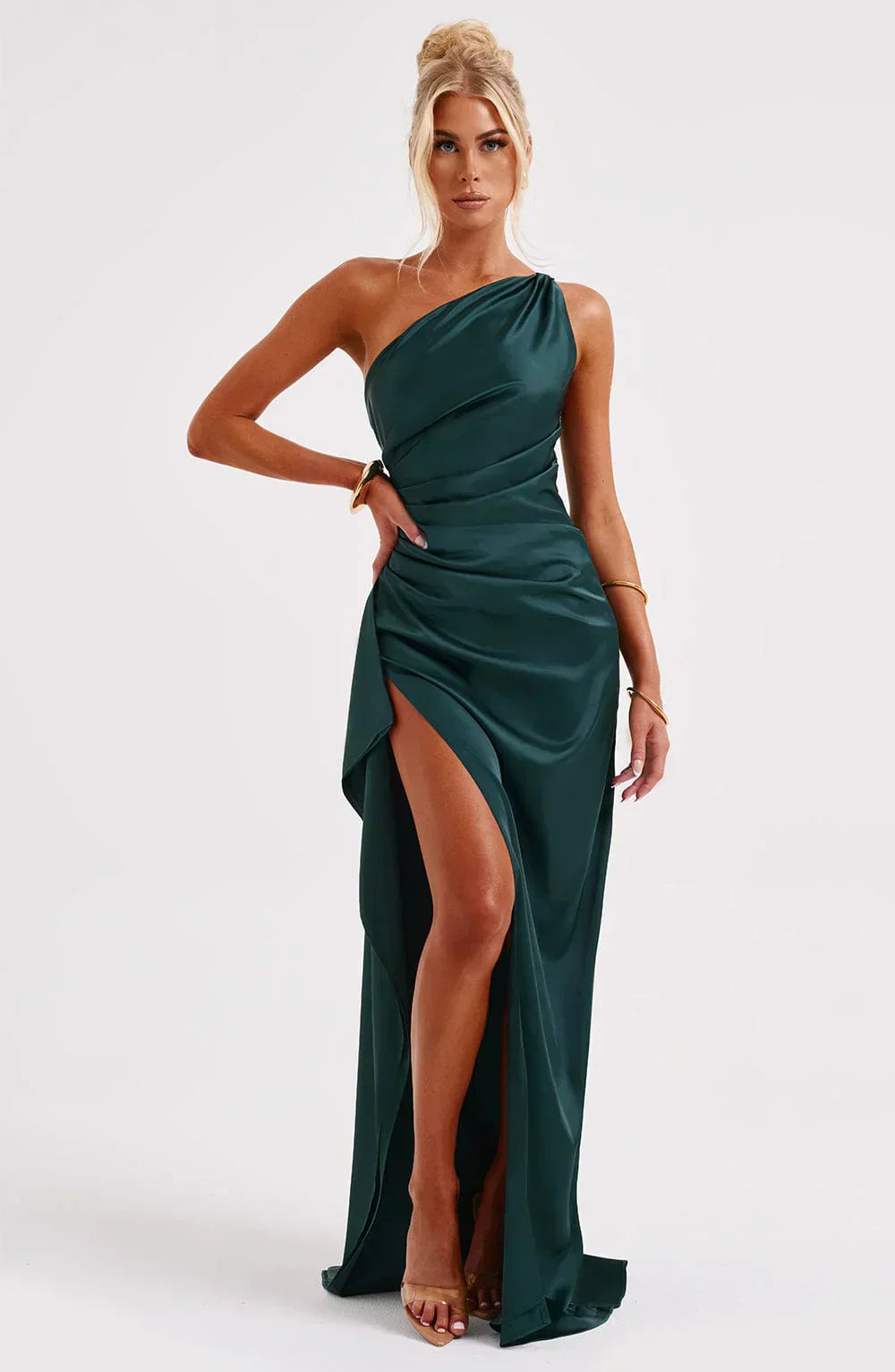 Satin Split Dress with Open Shoulder Women - Slim Fit - Belle Couture - FP 29 - Essential Elegance