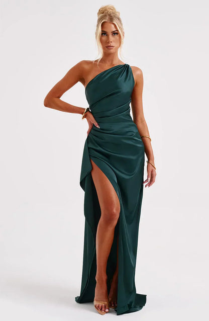 Satin Split Dress with Open Shoulder Women - Slim Fit - Belle Couture - FP 29 - Essential Elegance