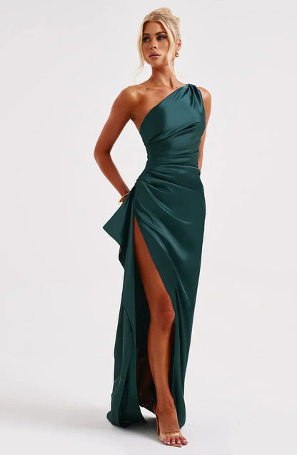 Satin Split Dress with Open Shoulder Women - Slim Fit - Belle Couture - FP 29 - Essential Elegance