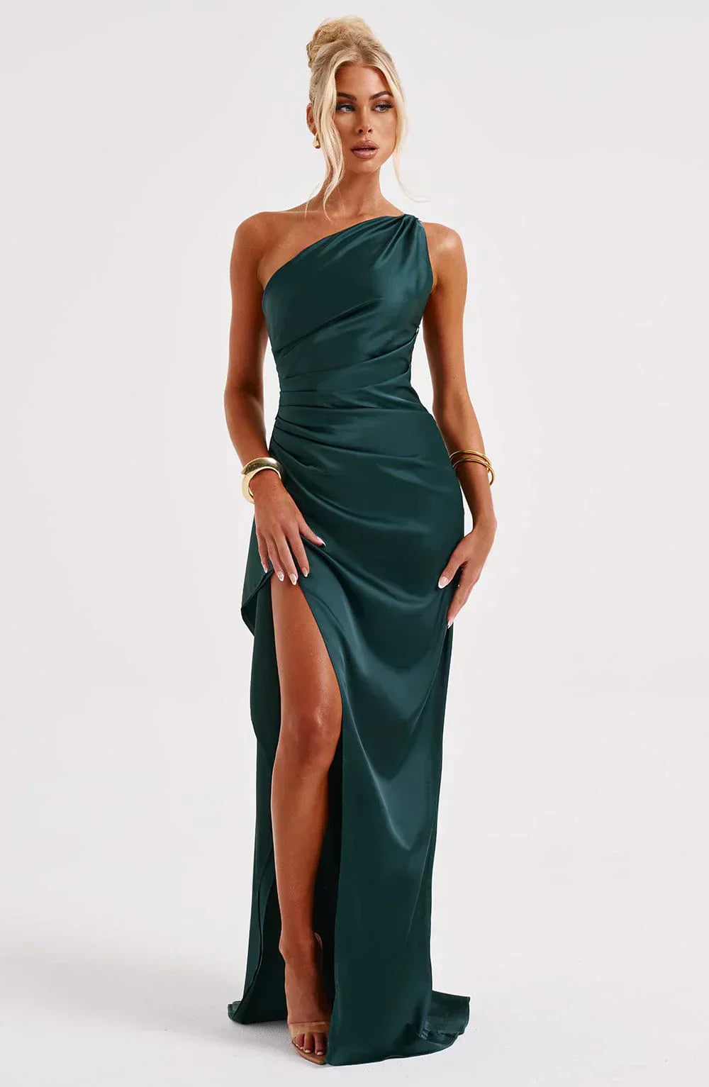 Satin Split Dress with Open Shoulder Women - Slim Fit - Belle Couture - FP 29 - Essential Elegance