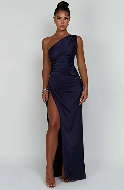 Satin Split Dress with Open Shoulder Women - Slim Fit - Belle Couture - FP 29 - Essential Elegance