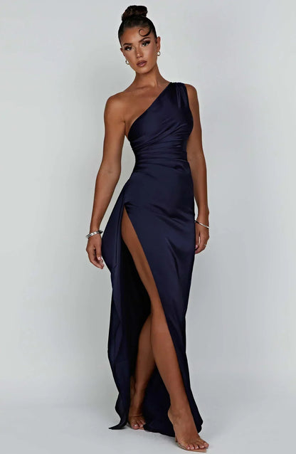 Satin Split Dress with Open Shoulder Women - Slim Fit - Belle Couture - FP 29 - Essential Elegance