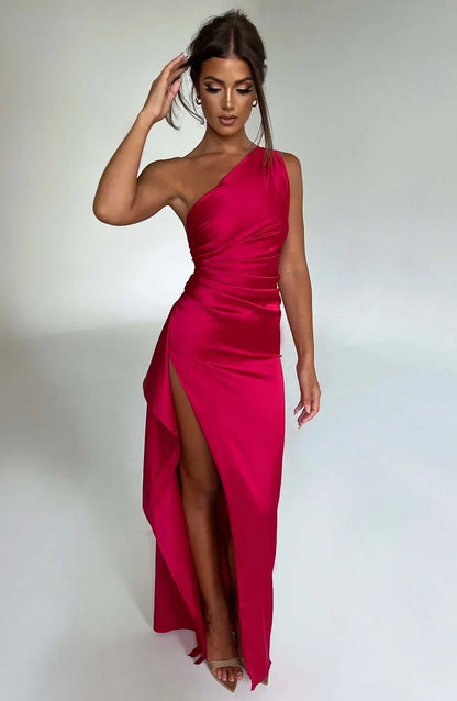 Satin Split Dress with Open Shoulder Women - Slim Fit - Belle Couture - FP 29 - Essential Elegance