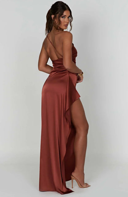 Satin Split Dress with Open Shoulder Women - Slim Fit - Belle Couture - FP 29 - Essential Elegance