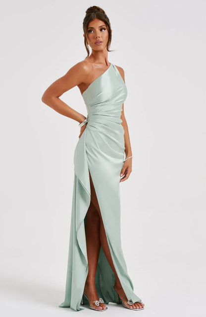 Satin Split Dress with Open Shoulder Women - Slim Fit - Belle Couture - FP 29 - Essential Elegance