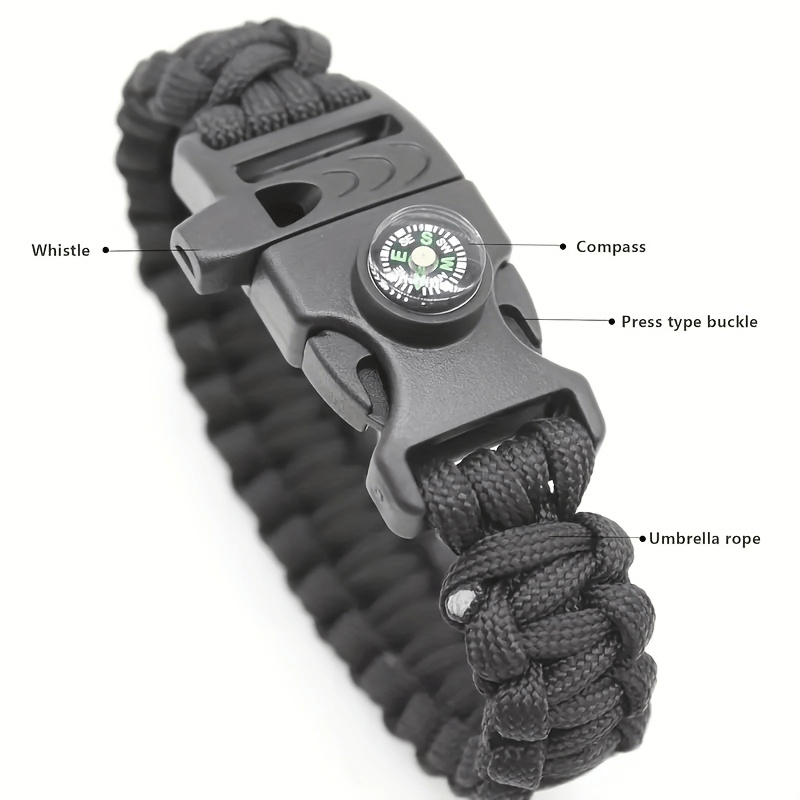 Durable Men's Bracelet - Nylon Strap with Compass and Whistle, Outdoor Survival Emergency Accessory, Suitable for Hiking, Camping, Men's Fashion Accessory, Hiking Essential, Durable Nylon Strap, Retractable Whistle