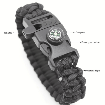 Durable Men's Bracelet - Nylon Strap with Compass and Whistle, Outdoor Survival Emergency Accessory, Suitable for Hiking, Camping, Men's Fashion Accessory, Hiking Essential, Durable Nylon Strap, Retractable Whistle