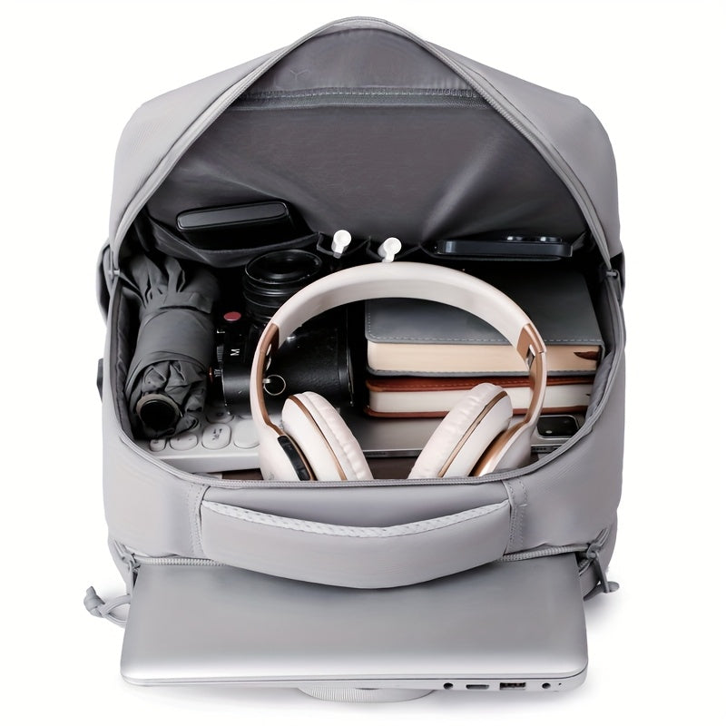 Large capacity solid color computer bag backpack, independent computer compartment, unisex multi-layer multi pocket multi zipper storage travel backpack, multi-functional casual practical handbag, suitable for vacation, business trip, commuting, etc