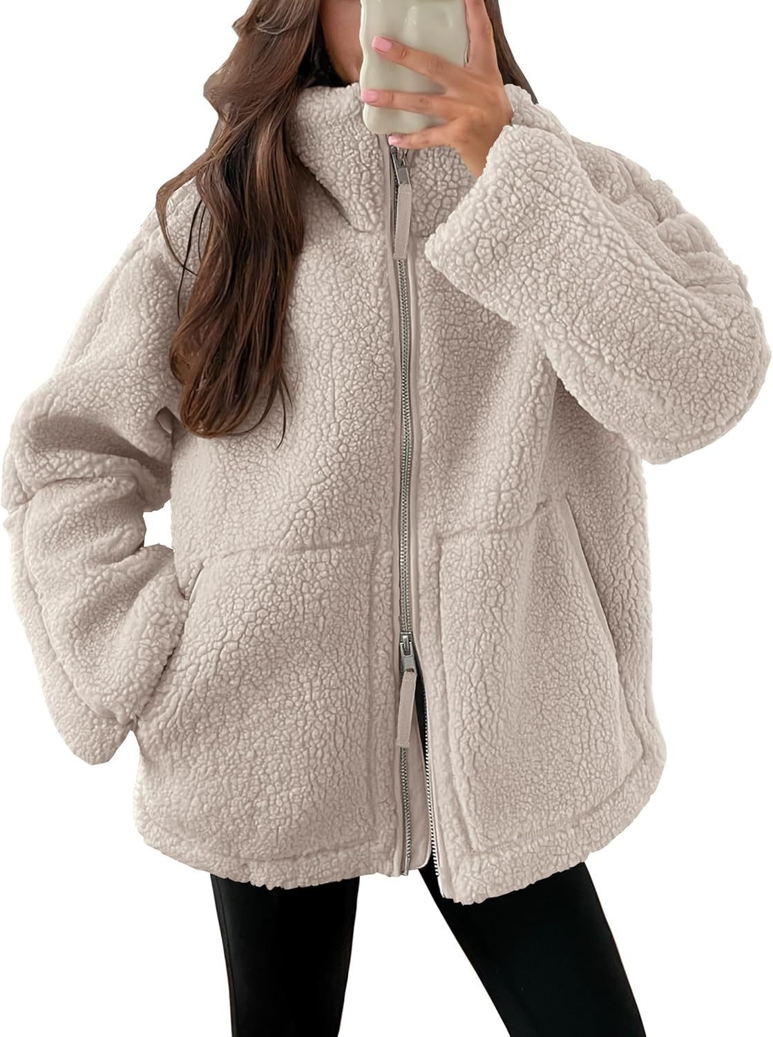 Vinterjacka dam fleece | krage | Dragkedja | Fickor | Modernt lösenord | Flera färgare | Varm jacka för kalla dagar | Storleksbyxor S-XXL