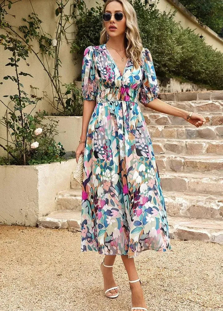 Dames midi-jurk met bloemenprint - Visconte