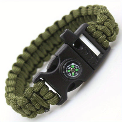 Durable Men's Bracelet - Nylon Strap with Compass and Whistle, Outdoor Survival Emergency Accessory, Suitable for Hiking, Camping, Men's Fashion Accessory, Hiking Essential, Durable Nylon Strap, Retractable Whistle