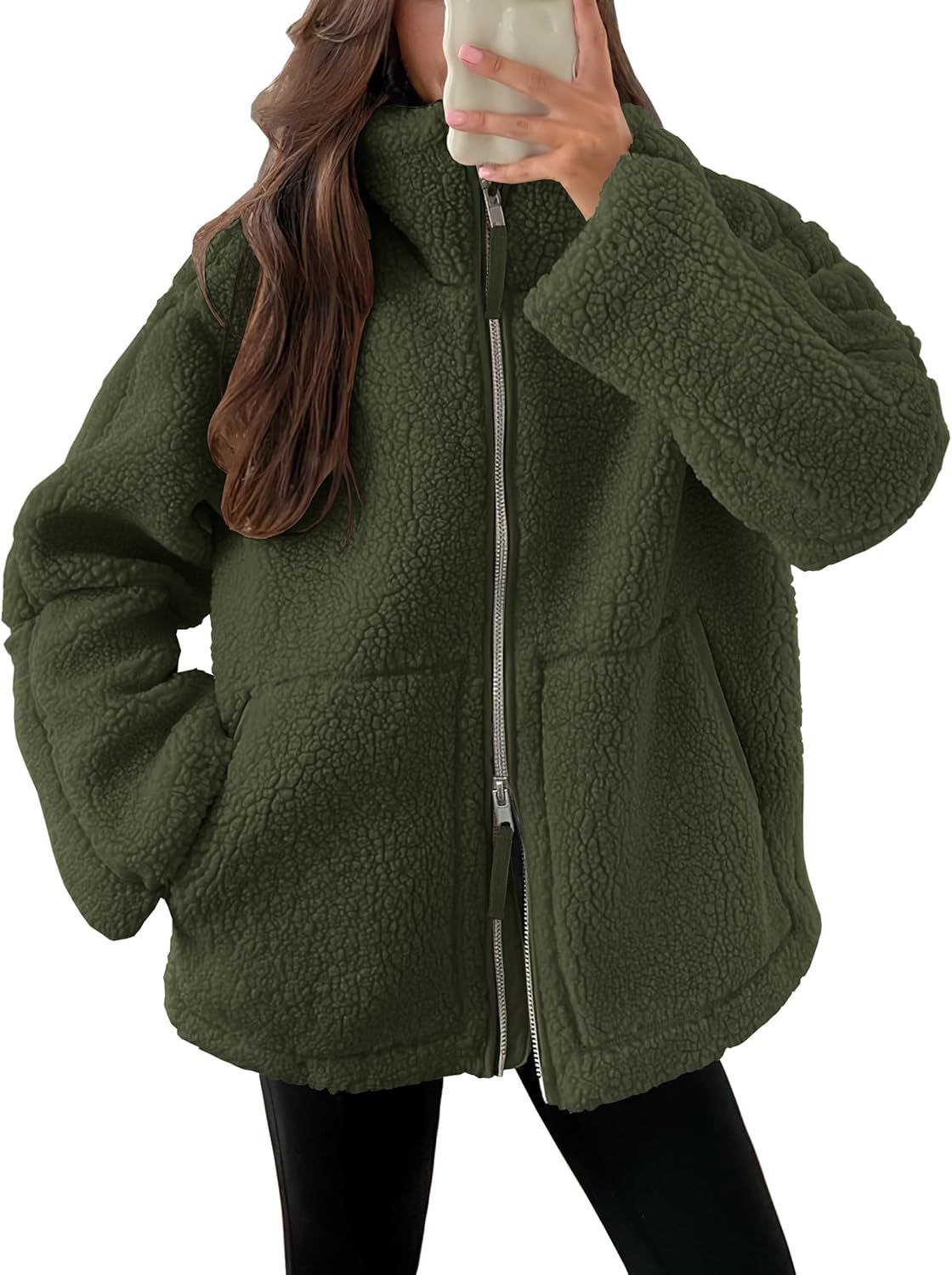 Vinterjacka dam fleece | krage | Dragkedja | Fickor | Modernt lösenord | Flera färgare | Varm jacka för kalla dagar | Storleksbyxor S-XXL