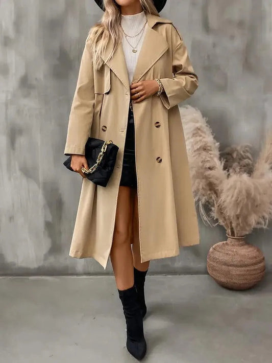 Rosemary - Effen double-breasted trenchcoat met lange mouwen - Visconte