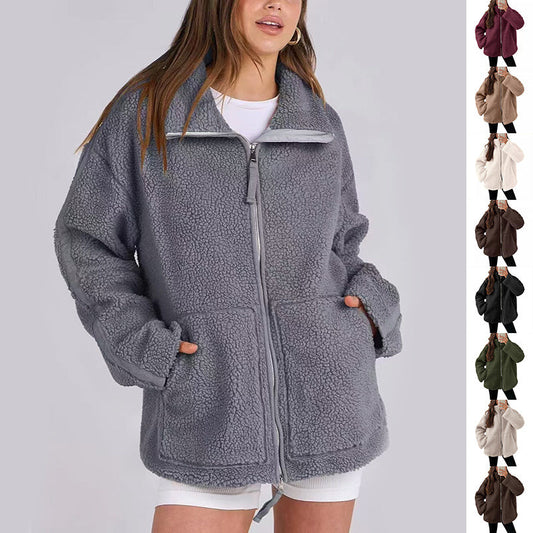 Vinterjacka dam fleece | Krage | Dragkedja | Fickor | Modern passform | Flera färger | Varm jacka för kalla dagar | Storlekar S-XXL