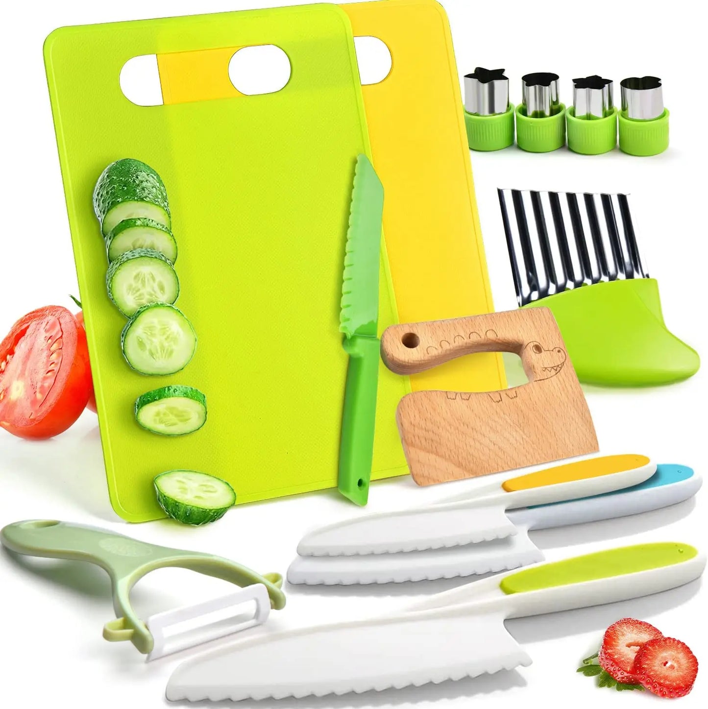 Mini Master Chef™ köksset för barn | Barnsäkra knivar och redskap i trä och plast | 13-delars och 6-delars set | Utvecklar finmotorik och kreativitet | Montessori-inspirerat leksaksset