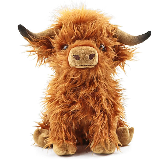 Lurvig Highland Cow gosedjur | Mjuk och fluffig plyschleksak | Kramvänligt gosedjur för barn och vuxna | Skotsk höglandskossa design