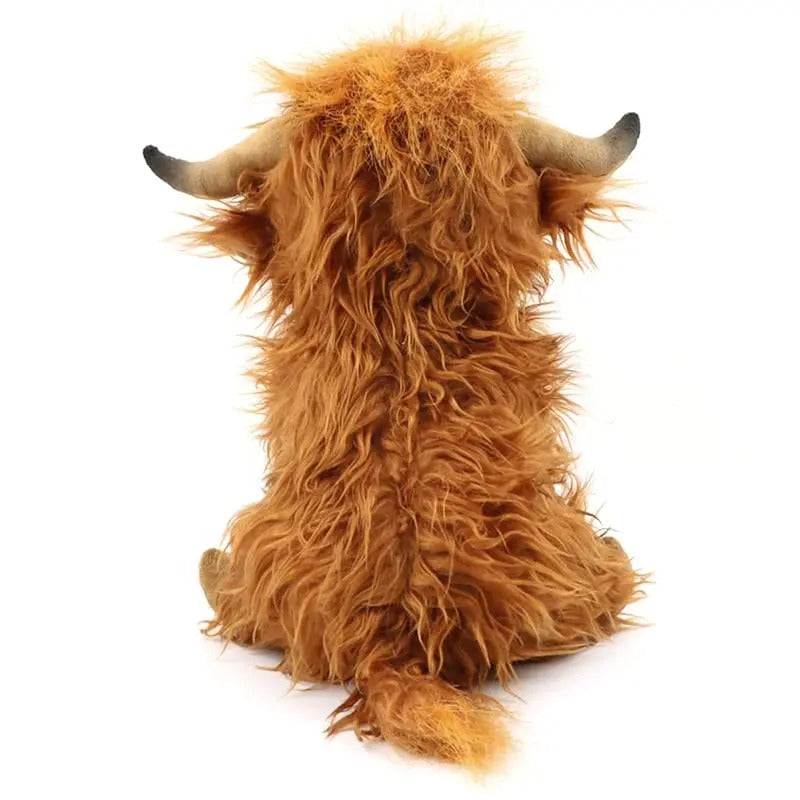Lurvig Highland Cow gosedjur | Mjuk och fluffig plyschleksak | Kramvänligt gosedjur för barn och vuxna | Skotsk höglandskossa design