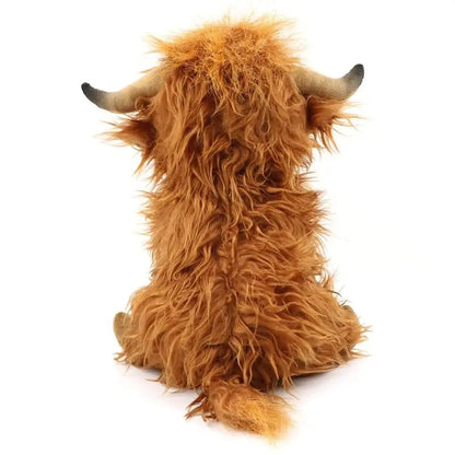 Lurvig Highland Cow gosedjur | Mjuk och fluffig plyschleksak | Kramvänligt gosedjur för barn och vuxna | Skotsk höglandskossa design