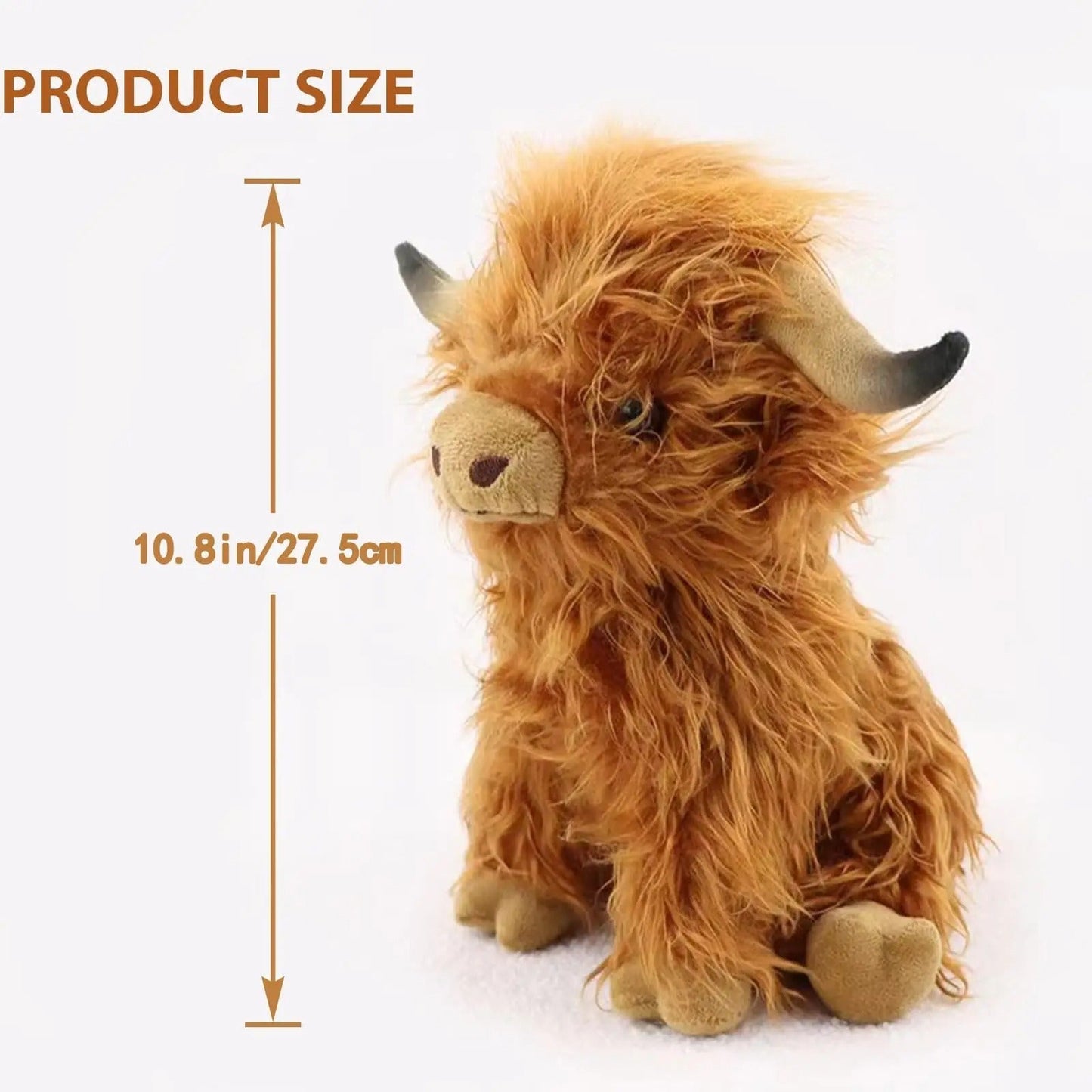 Lurvig Highland Cow gosedjur | Mjuk och fluffig plyschleksak | Kramvänligt gosedjur för barn och vuxna | Skotsk höglandskossa design