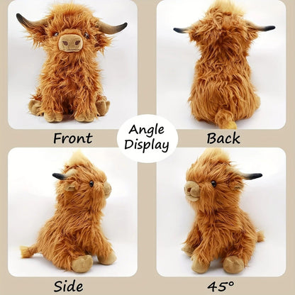 Lurvig Highland Cow gosedjur | Mjuk och fluffig plyschleksak | Kramvänligt gosedjur för barn och vuxna | Skotsk höglandskossa design