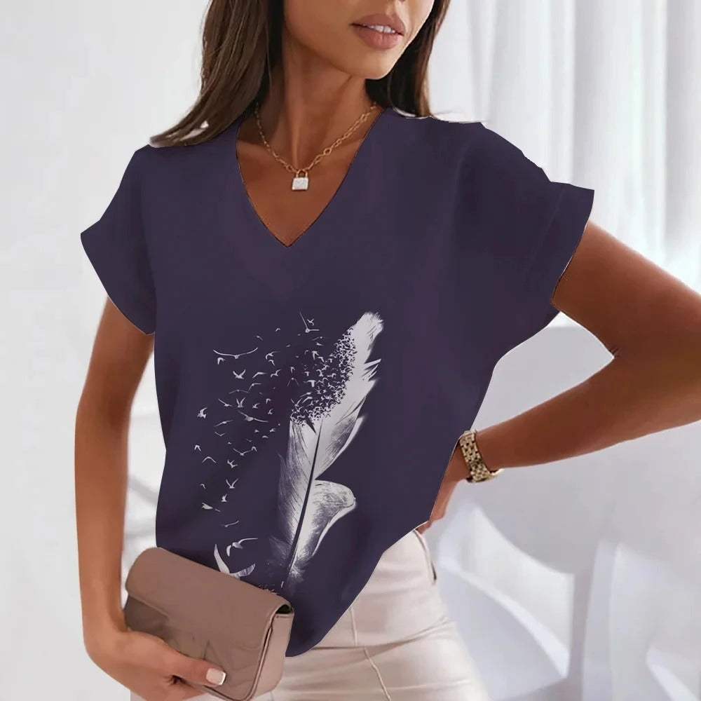 Dames Zomer T-shirt met V-hals - Visconte